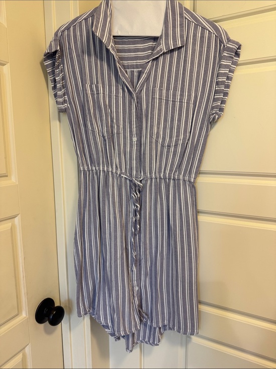 Japna Dresses & Skirts - Japna Striped Button-Front Romper Dress in Blue and White